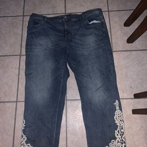 INC International Concepts Blue Denim Capris with Lace Trim